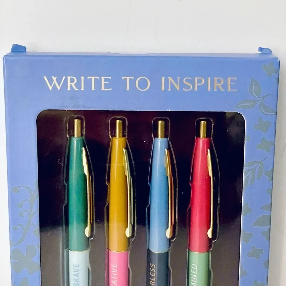 NWT ECCOLO set of 4 Inspirational graphic ballpoint Pens Gift Set Brave Fearless